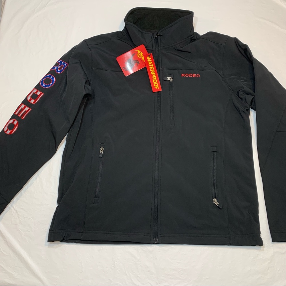 RCCO Rodeo Clothing American Flag Patriotic Black Soft Shell Jacket Men’s L New